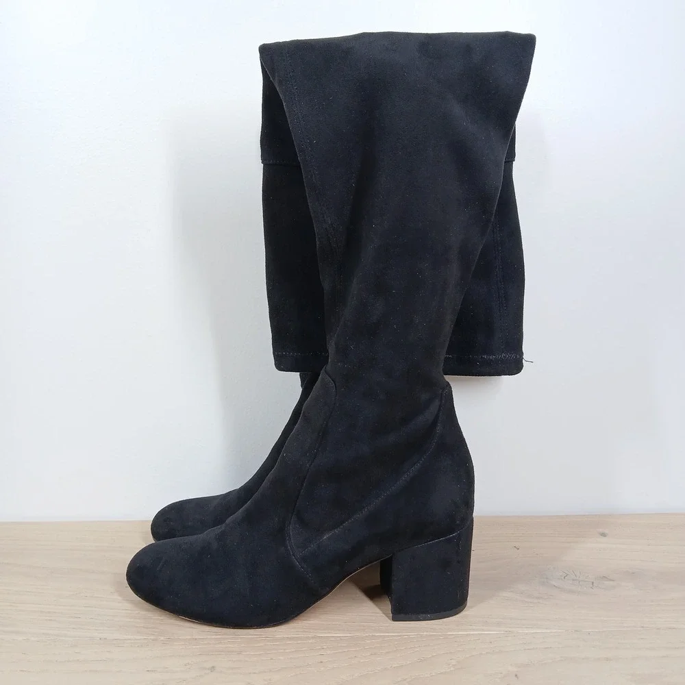 Sam Edelman Over The Knee Boots Women 8.5 Black Leather Block Heel Streetwear